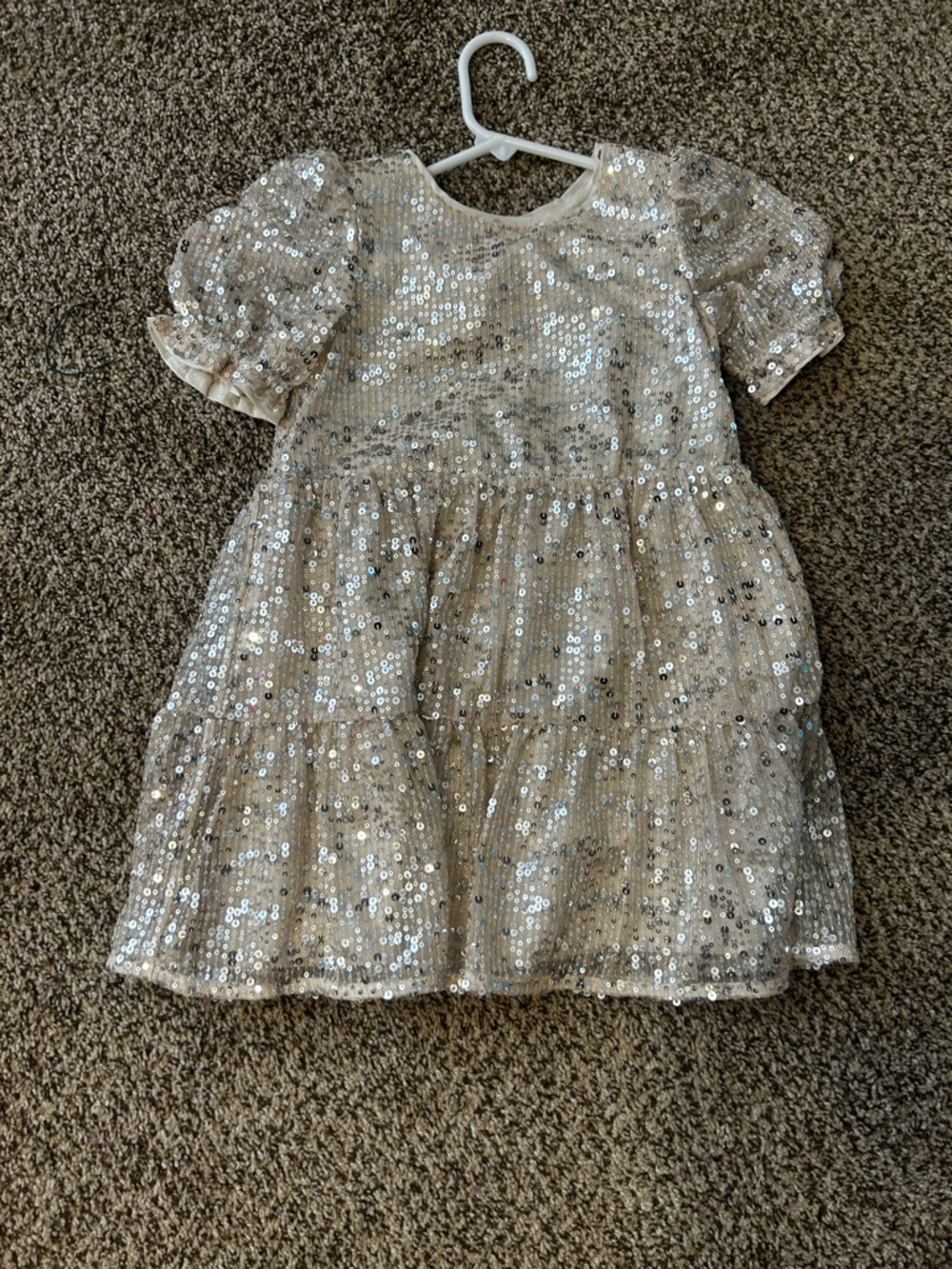 Cat & Jack Sparkle Sequin Gold Cream Tiered Dress